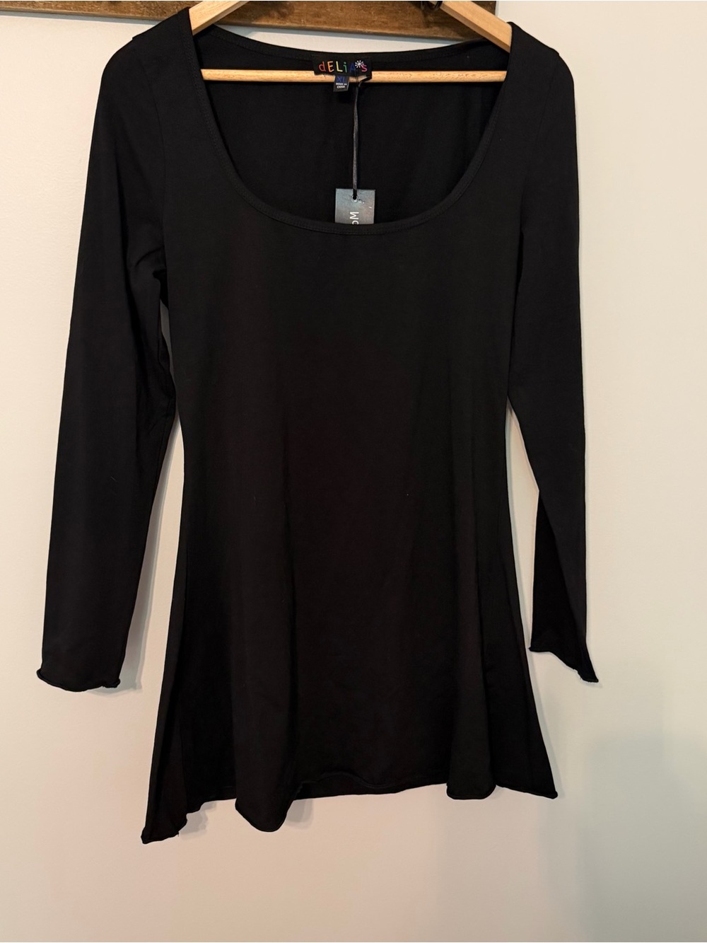 NWT dELiA*s Black Long Sleeve Tunic Top XL Scoop Neck Y2K Flowy Soft Stretch